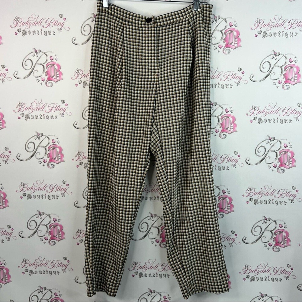 Divided pants plaid cream white Black Tan Checkered Pants picnic print